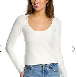 The Sei Textured Knit Top in white with black cut out